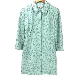 Loft Jacket Womens 4 Snap Up Linen Embroidered Floral Blue Green Grandmacore
